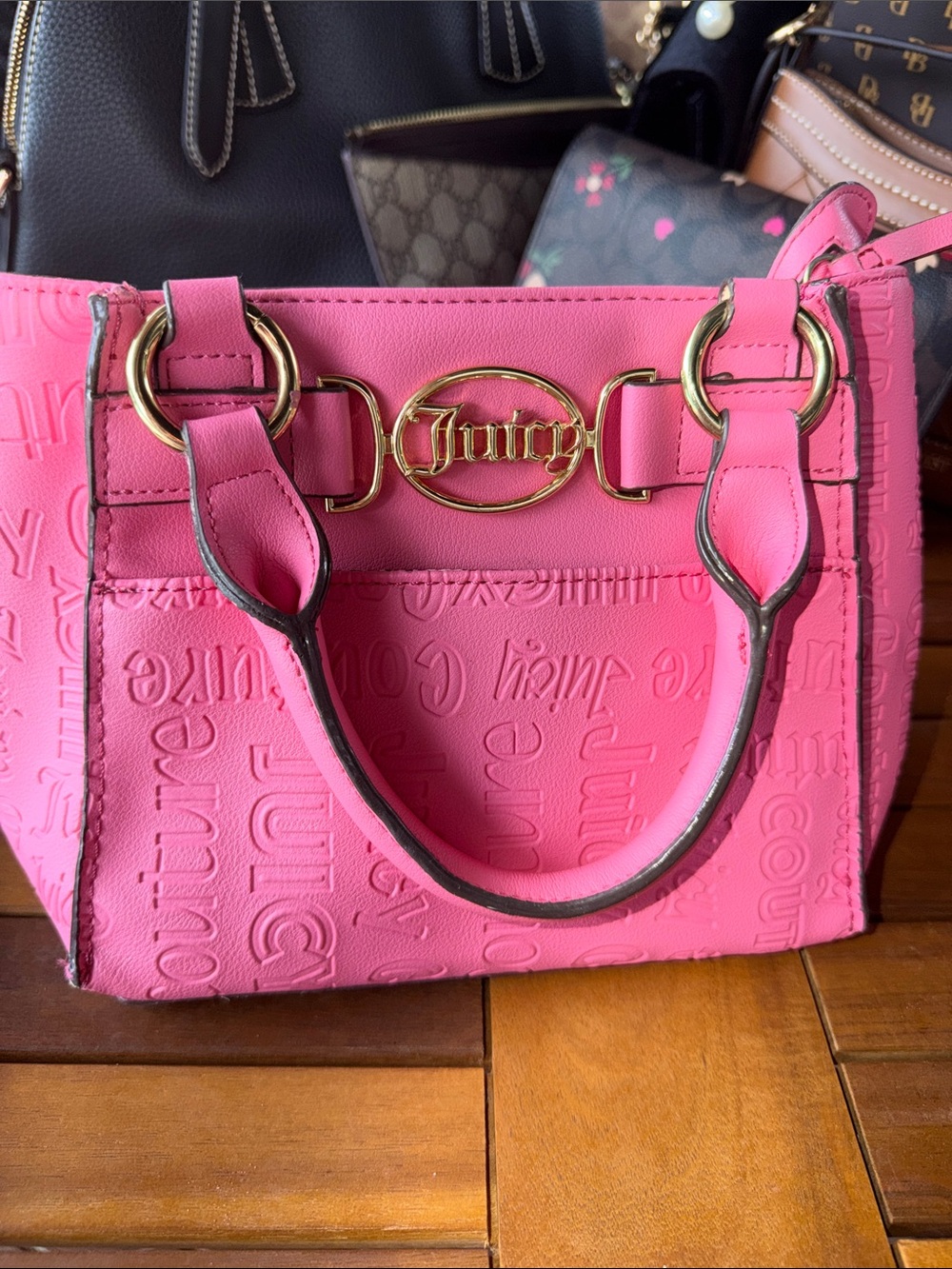 Juicy Couture Hot Pink Embossed Logo Mini Tote with Gold Hardware